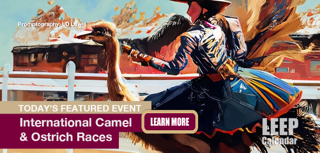 No Image found . This Image is about the event Camel and Ostrich Races, Intl. (US-NV): September 5-7 (est). Click on the event name to see the event detail.