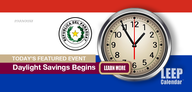 No Image found . This Image is about the event Daylight Savings (PY), Begins: October 5. Click on the event name to see the event detail.