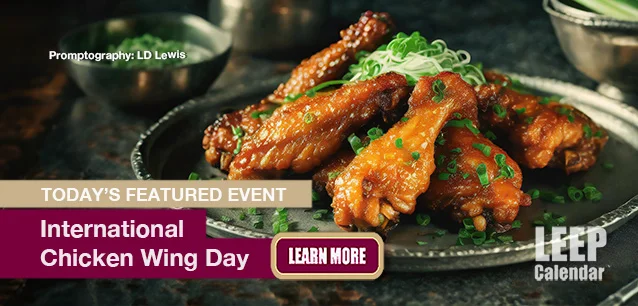 No Image found . This Image is about the event Chicken Wing Day, Intl.: July 1. Click on the event name to see the event detail.