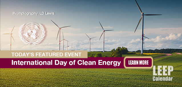 No Image found . This Image is about the event Clean Energy Day, Intl.: January 26. Click on the event name to see the event detail.