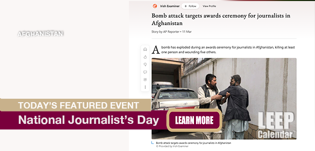 No Image found . This Image is about the event Journalist's Day, Ntl. (AF): March 17. Click on the event name to see the event detail.