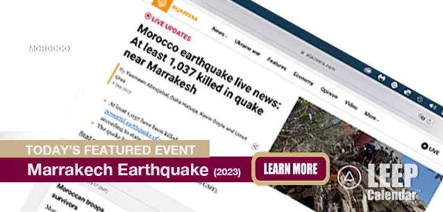 No Image found . This Image is about the event Marrakech Earthquake (MO)(2023): September 8. Click on the event name to see the event detail.