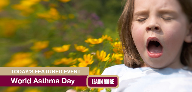 No Image found . This Image is about the event Asthma Day, World: May 6. Click on the event name to see the event detail.