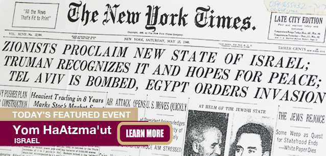 No Image found . This Image is about the event Yom HaAtzma'ut (IL)(1948): April 30/May 1. Click on the event name to see the event detail.