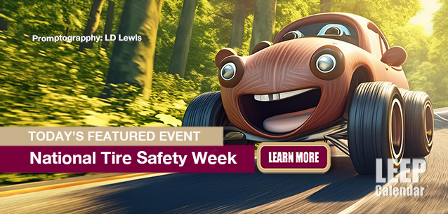 No Image found . This Image is about the event Tire Safety Week, Ntl.: June 23 - July 3 (est). Click on the event name to see the event detail.
